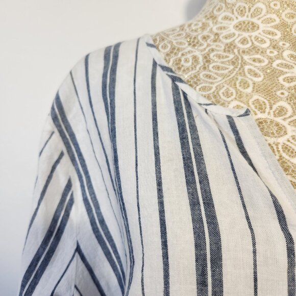 Liz Claiborne Women's Size XL Linen Blend Striped Button Split Sleeves Tunic Top - Picture 4 of 14